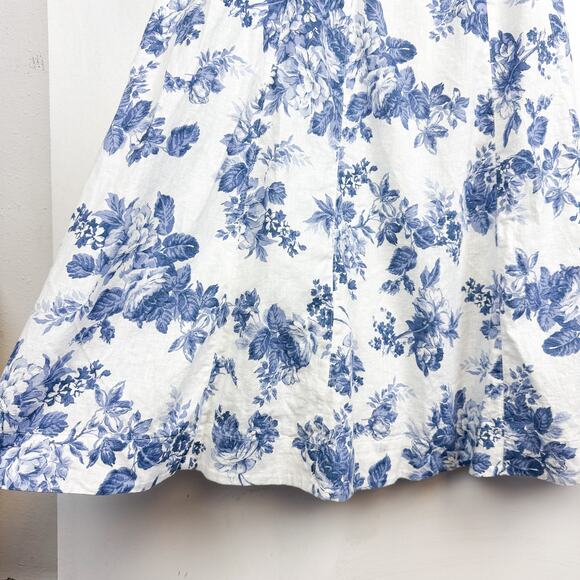 Abercrombie & Fitch Emerson Linen Floral Midi Dress Blue White - MT Tall - Picture 3 of 10